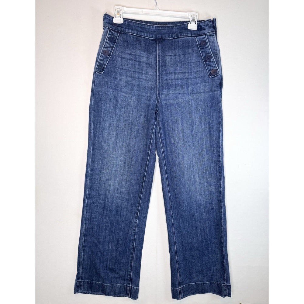 Talbots Sailor Jeans Denim Button detail Wide Leg Sz 8 High Rise Classic Trouser